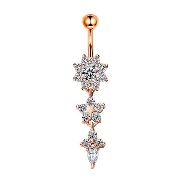 14K Rose Gold Plated Diamond Belly Button - Picture 1 of 4